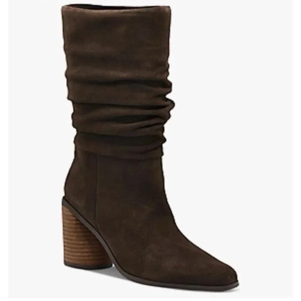 Charles David Brown Suede Slouchy Pointed Toe Block Heel Boots Size 8M